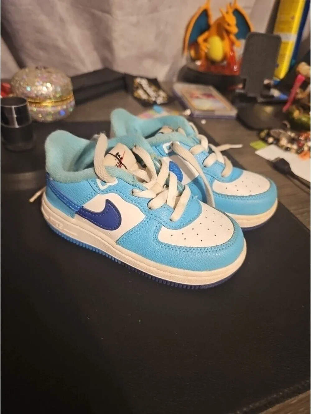Nike Force 1 LV8 2 Little Kids Blue And White Low Top Lace Up Sneakers Size 8C